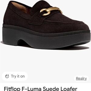 Fitflop Black Suede Loafers with Gold Accent